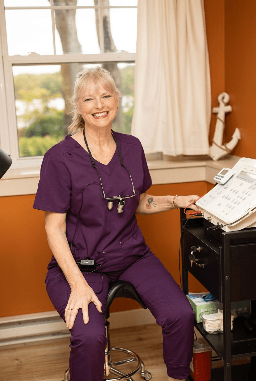 Tammy Morse, RE, CPE, in her treatment room at Razor Free Electrolysis