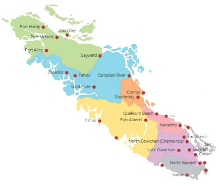 Map of Vancouver Island showing Razor Free Electrolysis service areas